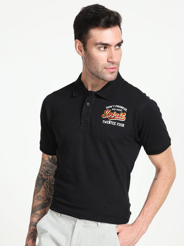 Spirit Design Men's Premium Cotton Lycra Black Twentee4 Polo Shirt Half Sleeve