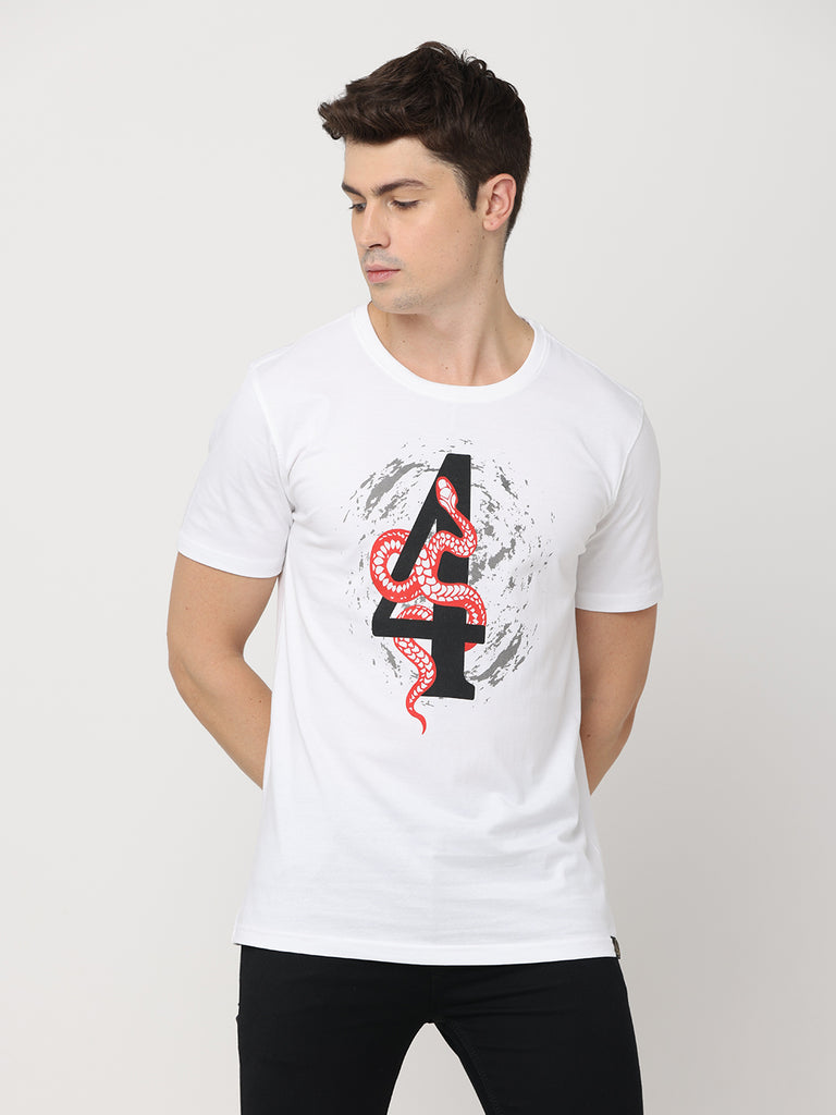 4 Snake Design Twentee4 Men's White Premium Pure Cotton T-Shirt; Regular Fit - Twentee 4