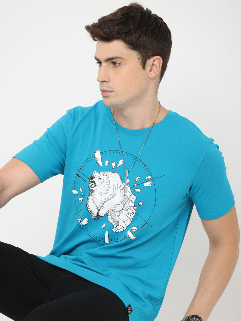Break The Ice Polar Bear Teal Regular Fit Twentee4 Men Premium Cotton Lycra T-shirt - Twentee 4