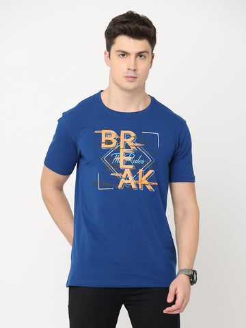 Break The Rules Navy Blue Twentee4 Men's Premium T-Shirt; Cotton Lycra Regular Fit - Twentee 4