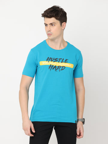 Hustle Hard - Work Hard Stay Humble; Teal Twentee4 Men's Premium Cotton Lycra T-Shirt; Regular Fit - Twentee 4 Main image
