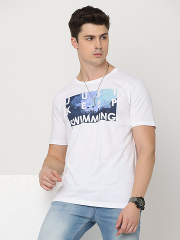 Just Keep Swimming; Twentee4 Men's White Color Pure Premium Cotton T-Shirt; Regular Fit - Twentee 4 main image