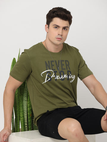 Never Stop Dreaming; Twentee4 Men's Premium Pure Cotton Olive T-Shirt; Regular Fit - Twentee 4 main image