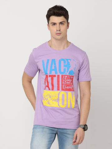 Vacation Time to Travel Premium Twentee4 Men's Lilac Pure Cotton T-Shirt Regular Fit - Twentee 4 main image
