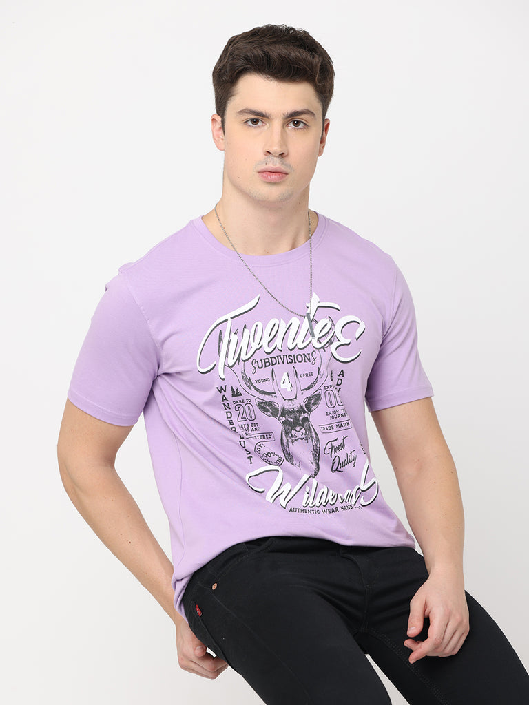Wilderness Adventures Theme Twentee4 Design Men's Lilac Pure Cotton Premium T-Shirt; Regular Fit - Twentee 4 main image